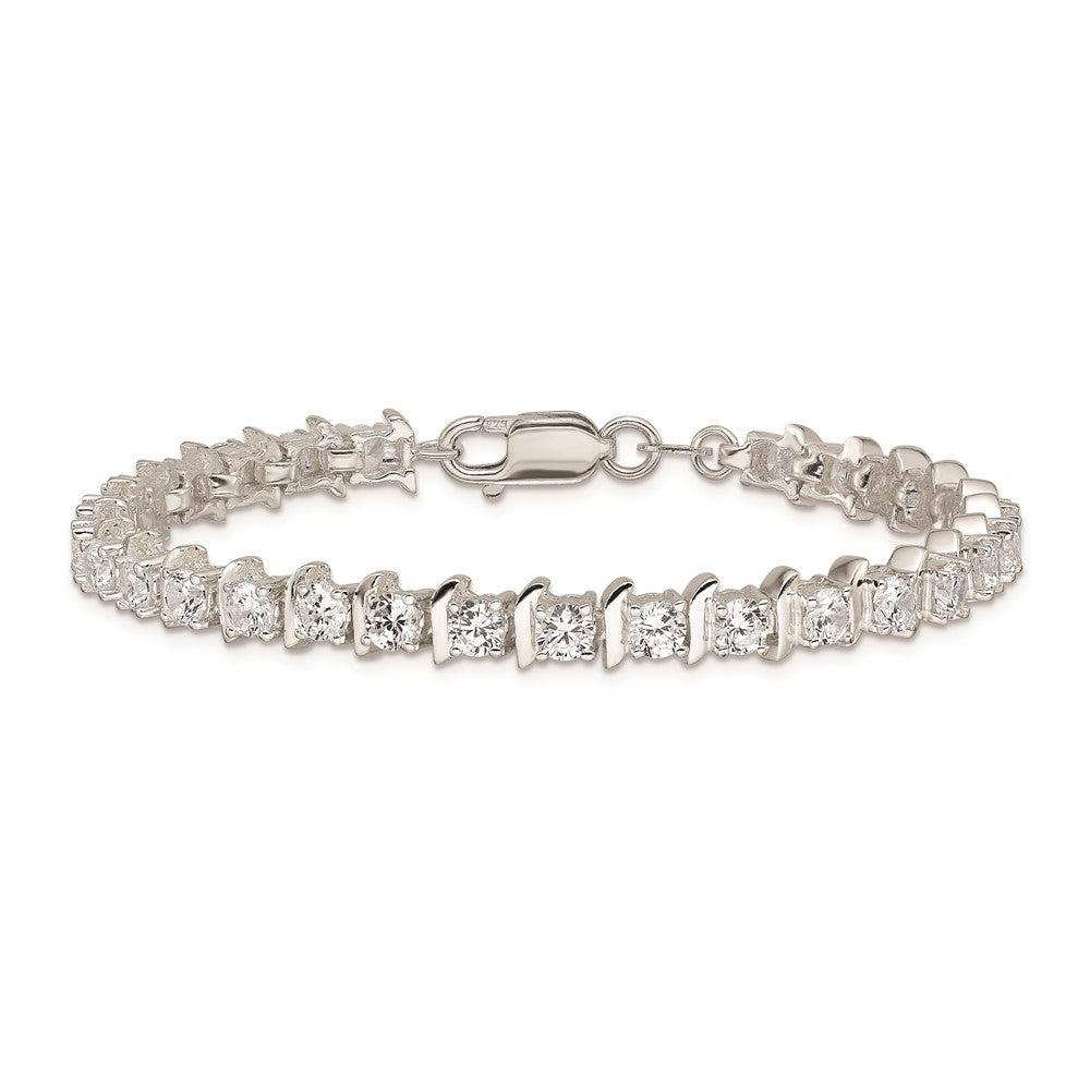 Sterling Silver CZ Fancy Polished Bracelet 7 inches