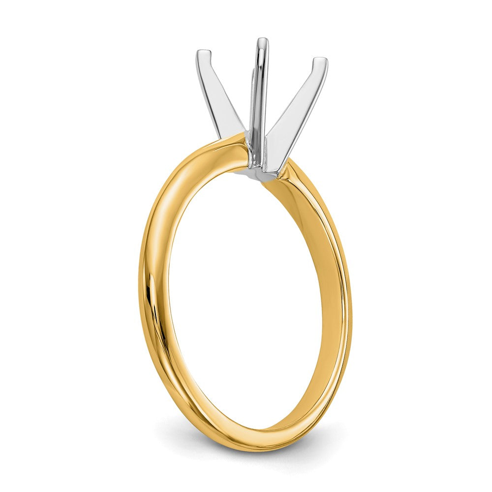 14k Two-Tone 2 carat Lightweight Half-Round 4-Prong Round Solitaire Ring Mounting