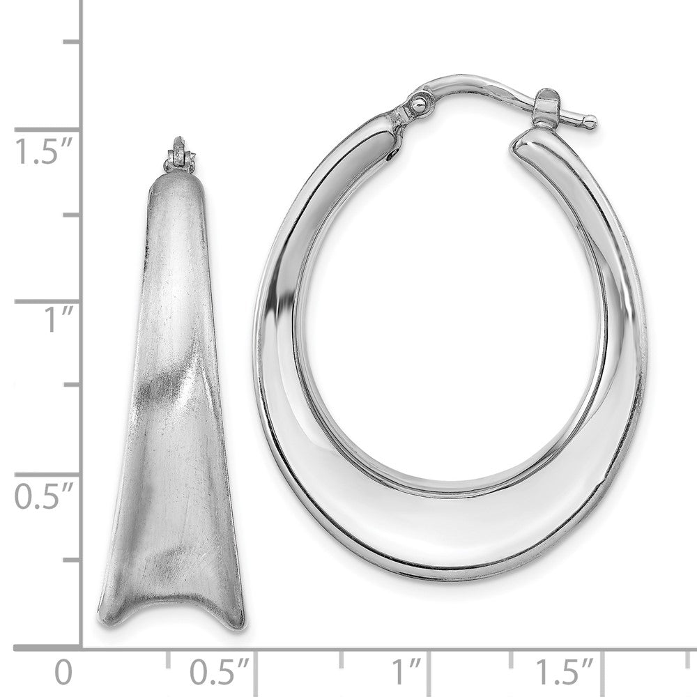 Sterling Silver Rh-plated Polished & Brushed Oval Hoop Earring