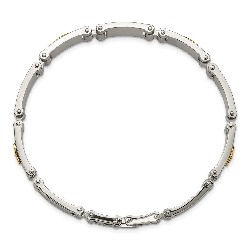 Chisel Stainless Steel Brushed and Polished with 14K Gold Accent and 1/20ct. Diamond 8.5 inch Bracelet 8.5 inches