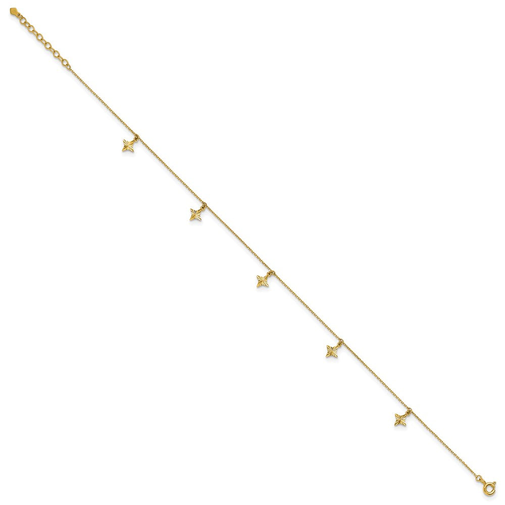 10k Polished Diamond-cut Stars 5-Station 9 inch with 1 inch Extension Anklet