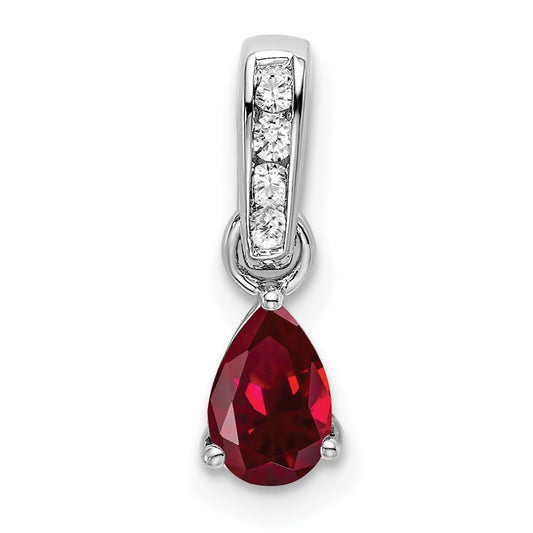 14k White Gold 1/20 carat Lab Grown Diamond VS/SI+ G+ and Lab Created Ruby Pendant