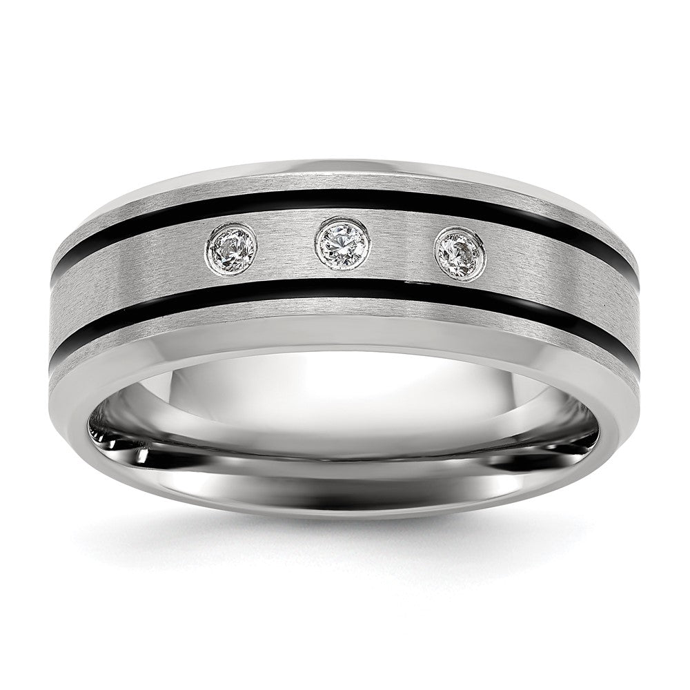 Chisel Stainless Steel Brushed and Polished Enameled with CZ 8mm Band Size - 11.5