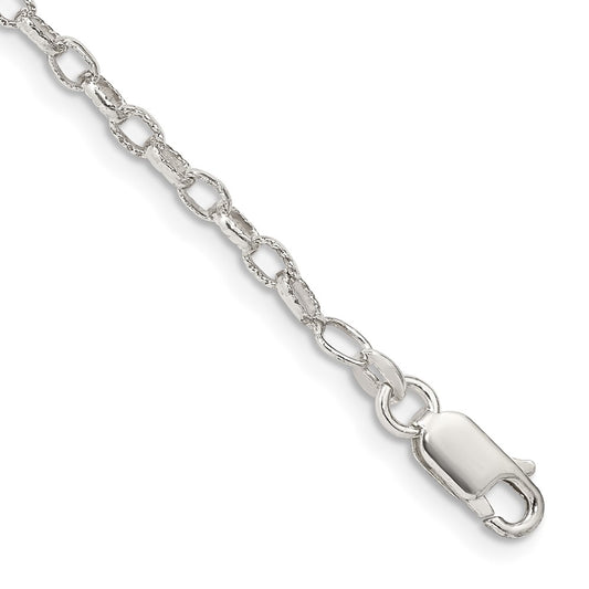 Sterling Silver 3mm Fancy Patterned Rolo Chain 7 inches