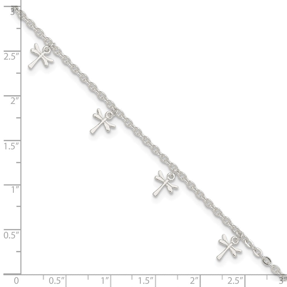 Sterling Silver Polished Dragonfly 9in Plus 1in Ext. Anklet 9 inches