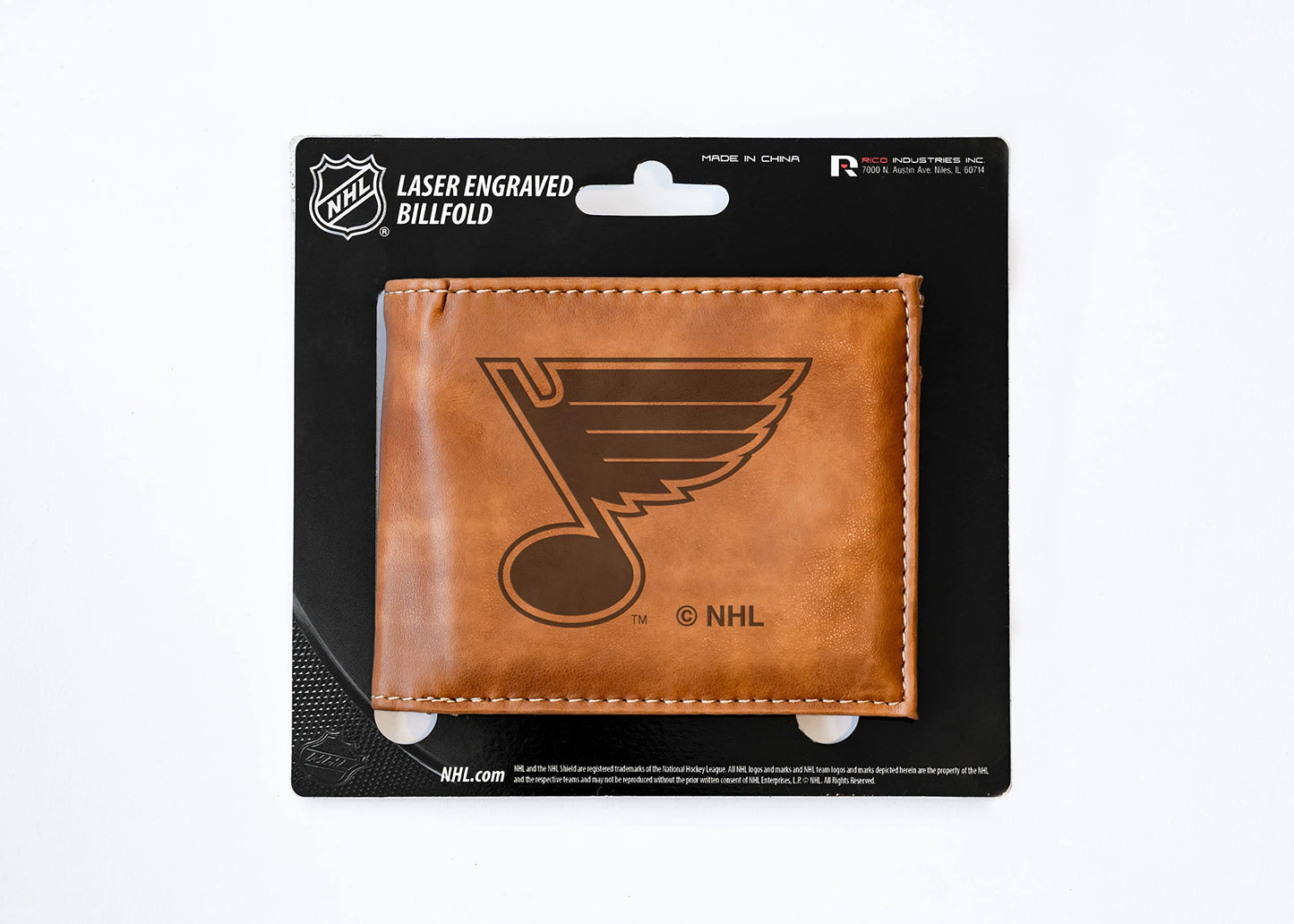 St Louis NHL Blues Laser Engraved Brown Billfold Wallet