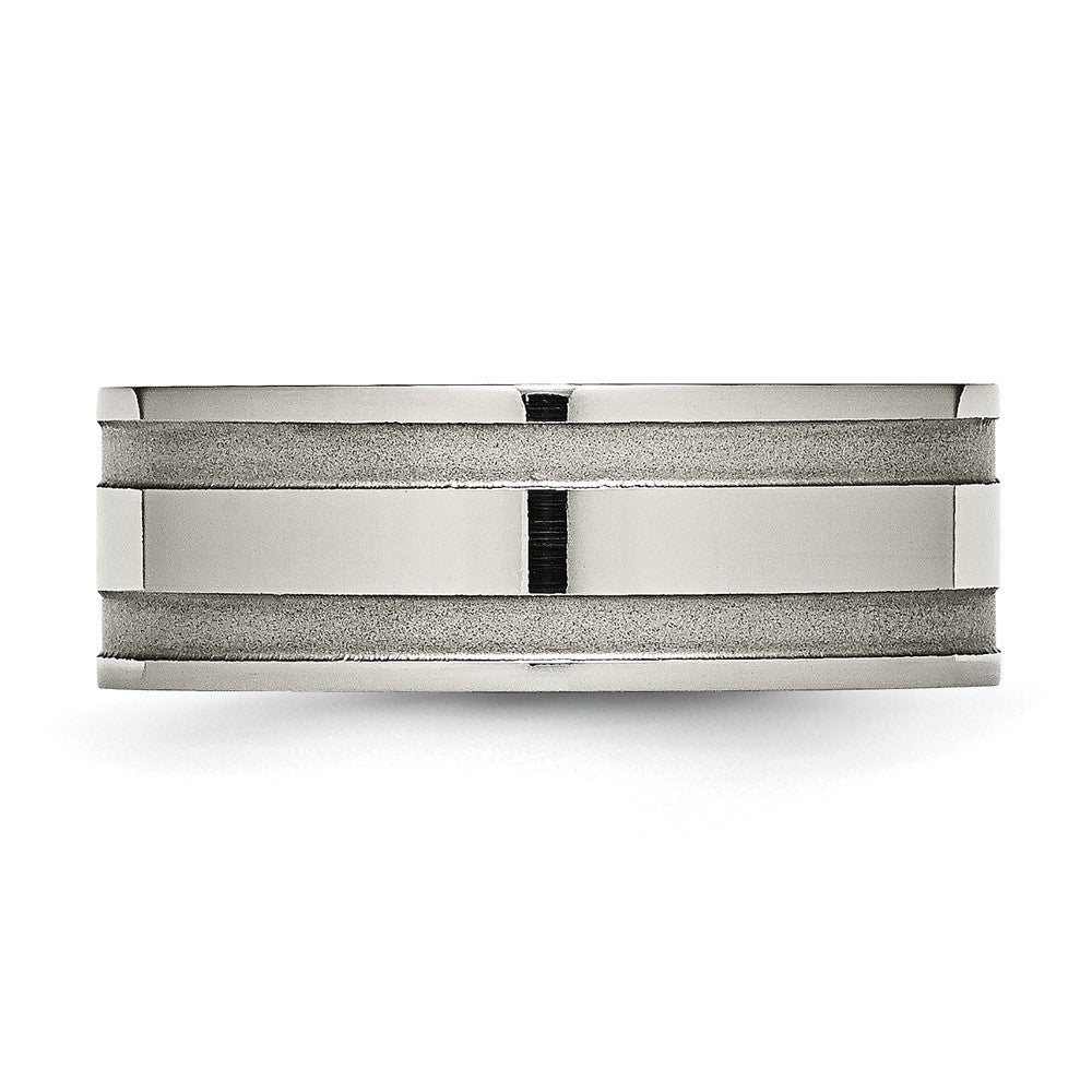 Titanium Brushed and Polished 8mm Grooved Band Size - 8.5