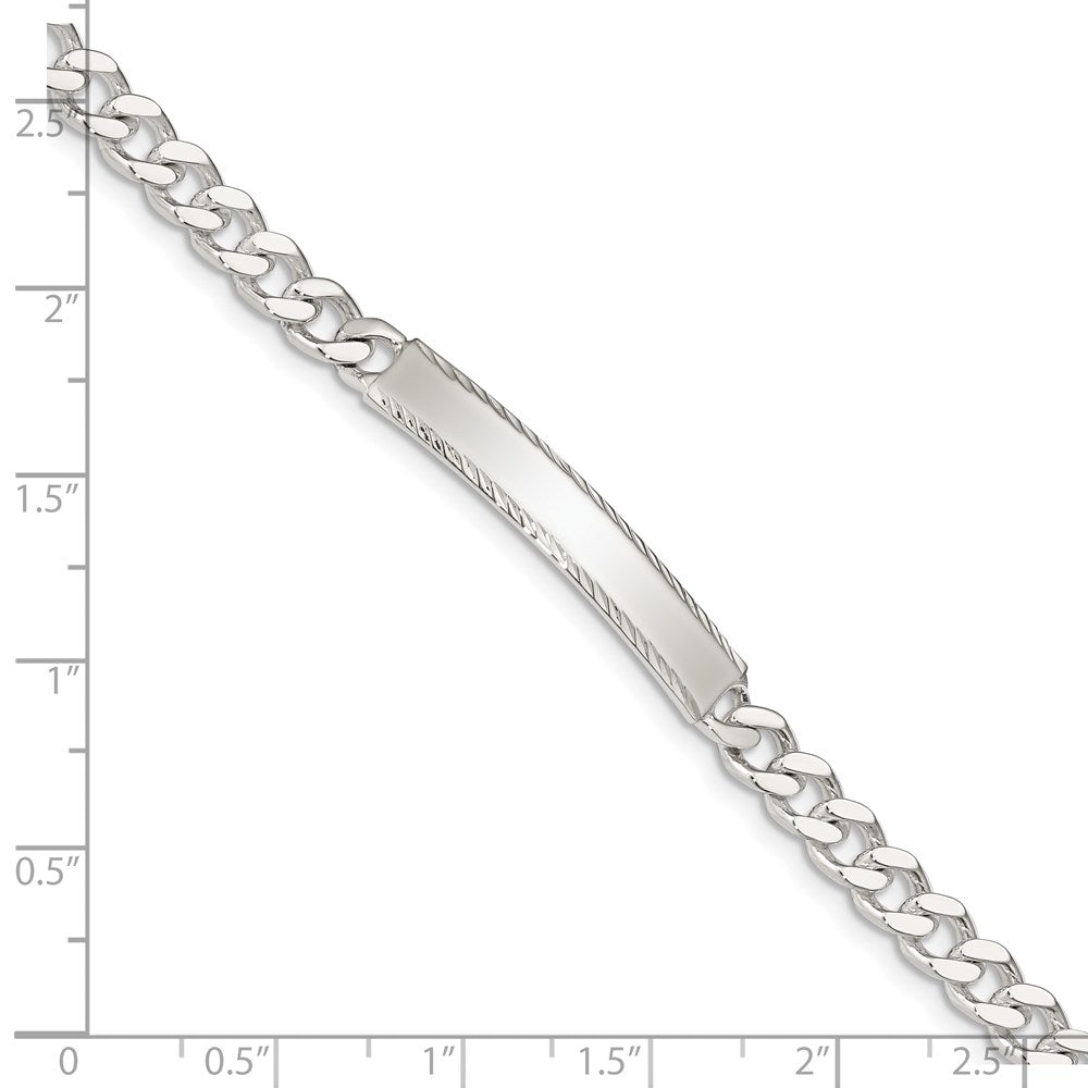 Sterling Silver Diamond-cut Engraveable Curb Link ID Bracelet 7 inches
