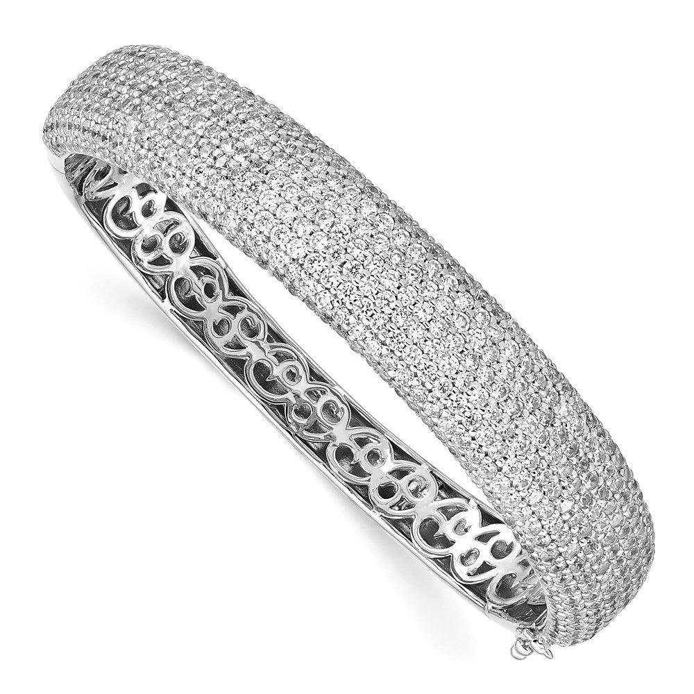 Sterling Shimmer Sterling Silver Rhodium-plated 568 Stone CZ Pav‚ Hinged Bangle 6.5 inches