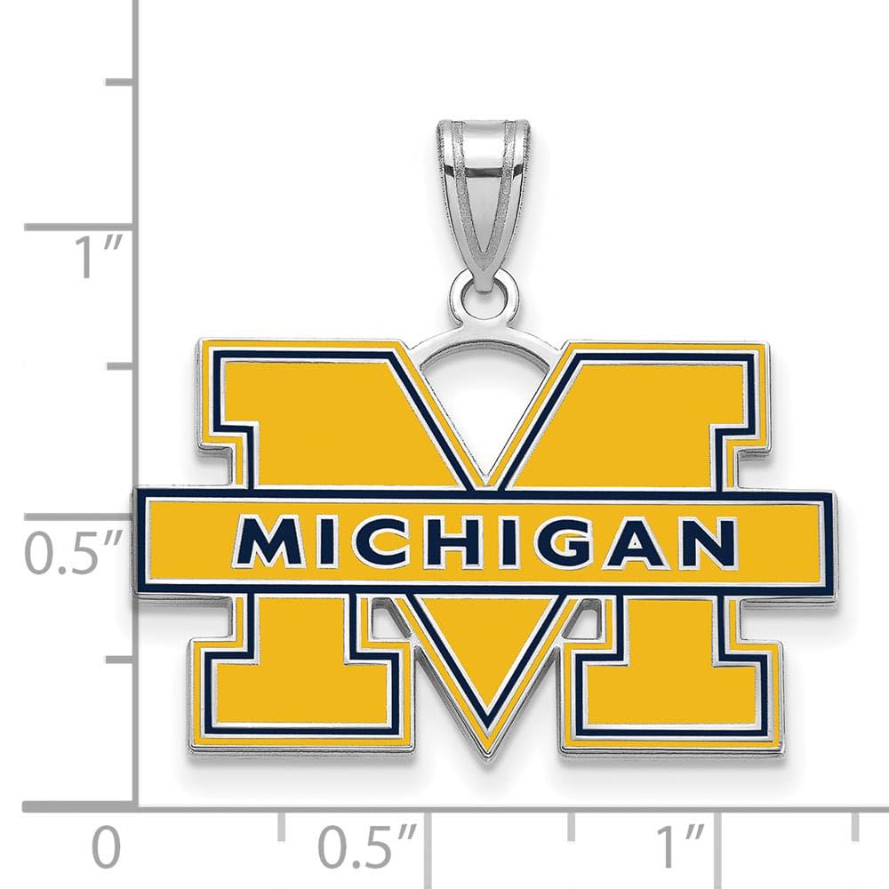 Sterling Silver Rhodium-plated LogoArt University of Michigan Letter M Large Blue Enameled Pendant Q-SS062UM