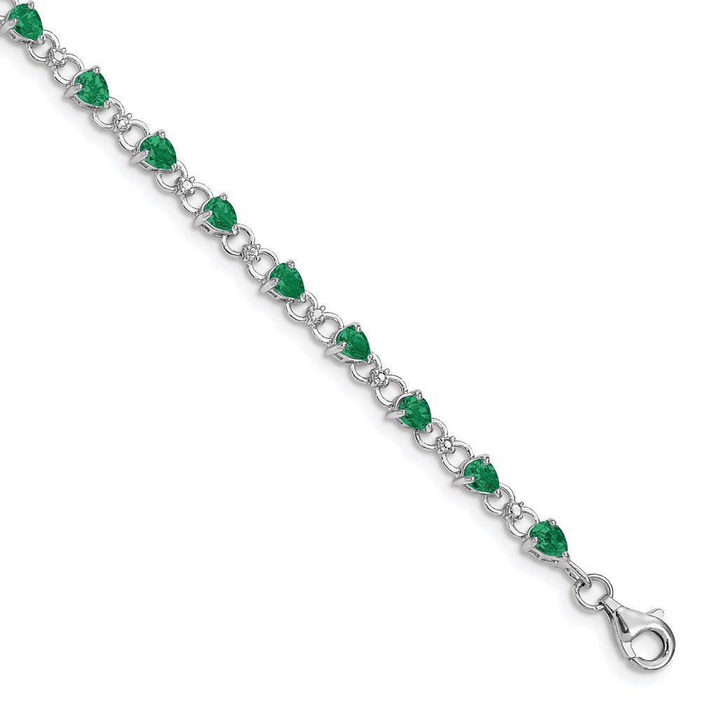 Sterling Silver Rhodium-plated Emerald and Diamond Bracelet 7 inches