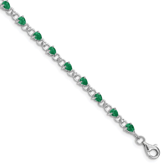 Sterling Silver Rhodium-plated Emerald and Diamond Bracelet 7 inches