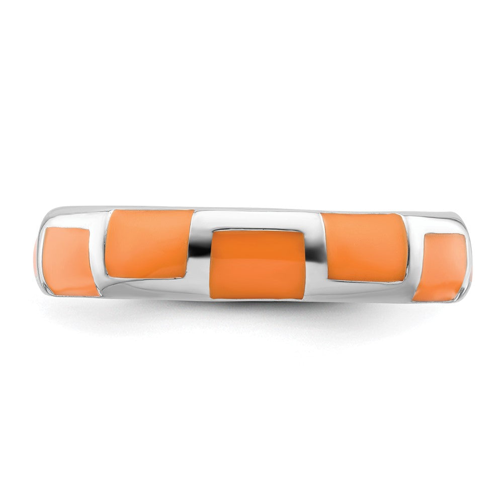 Sterling Silver Stackable Expressions Polished Orange Enameled Ring Size -10