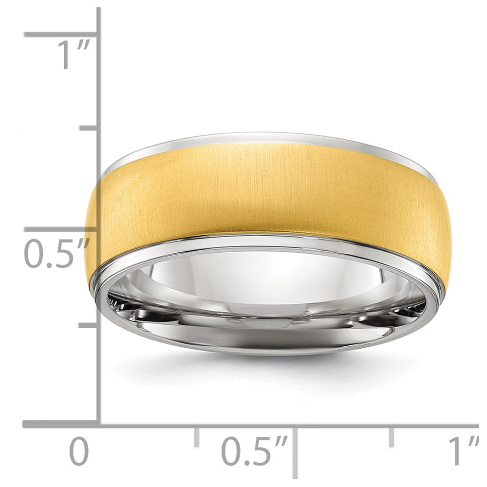Chisel Stainless Steel Polished with Brushed Yellow IP-plated Center 8mm Band Size - 10.5