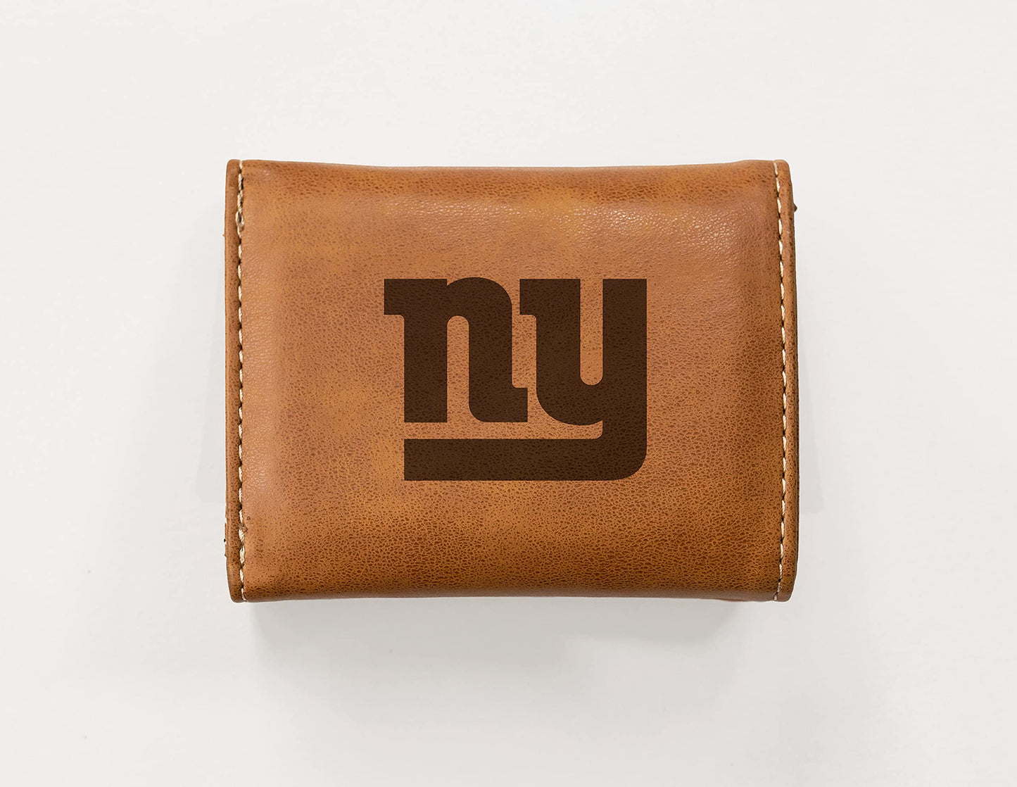 Football Rico Industries New York  Brown Laser Engraved Trifold Laser Engraved Tri-Fold Wallet - Men's Accessory