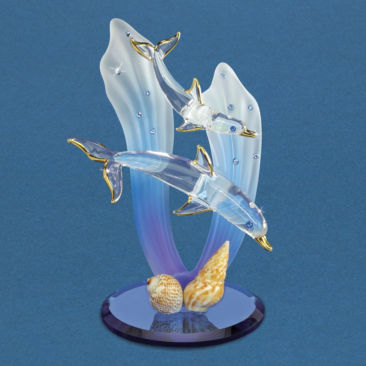 Glass Baron Dolphins Figurine Statue Handmade Marine Life Home Decor