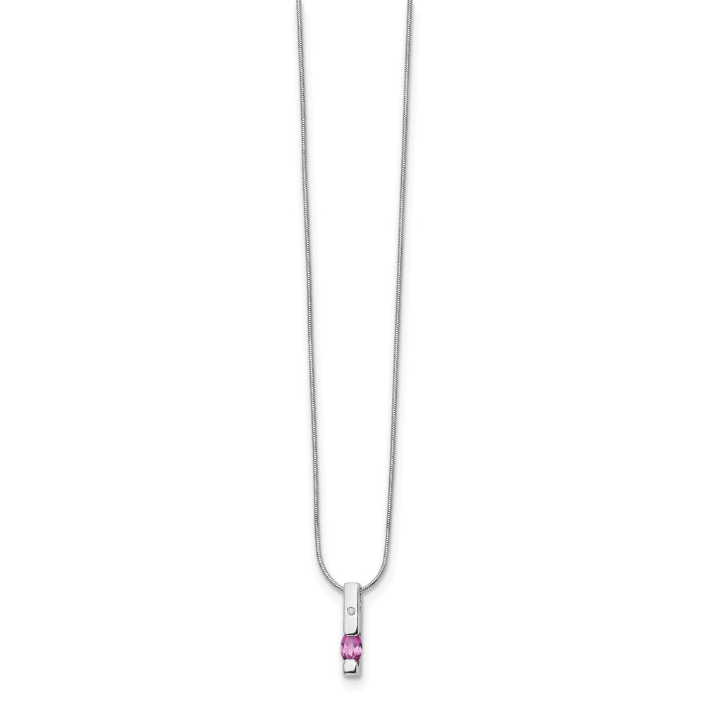 White Ice Sterling Silver Rhodium-plated 18 Inch Diamond and Pink Tourmaline Necklace with 2 Inch Extender 18 Inches