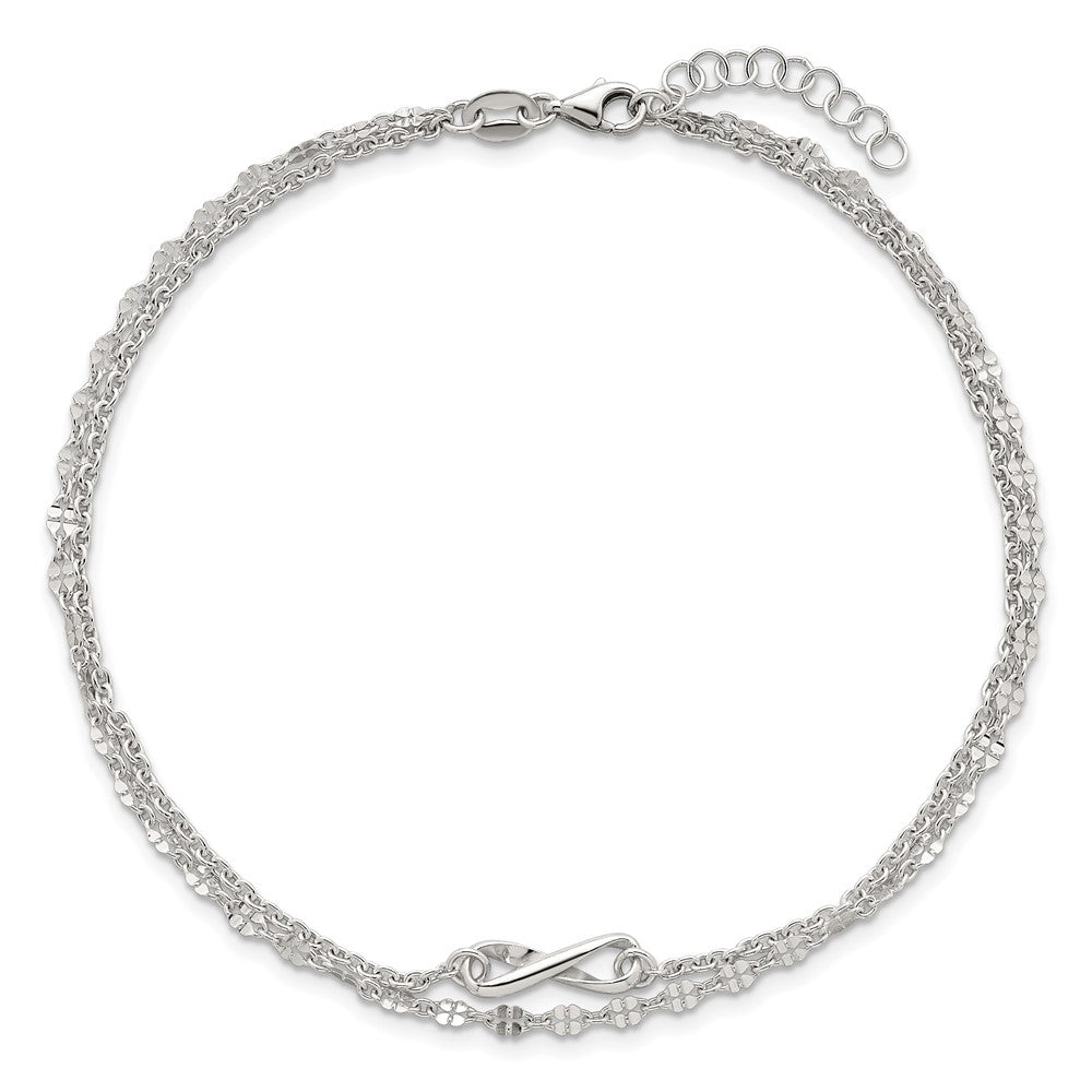 Sterling Silver Polished Infinity Double Strand 9 inch with 1 inch Extension Anklet