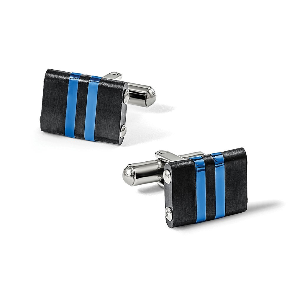 Chisel Stainless Steel Brushed and Polished Black and Blue IP-plated Cuff Links