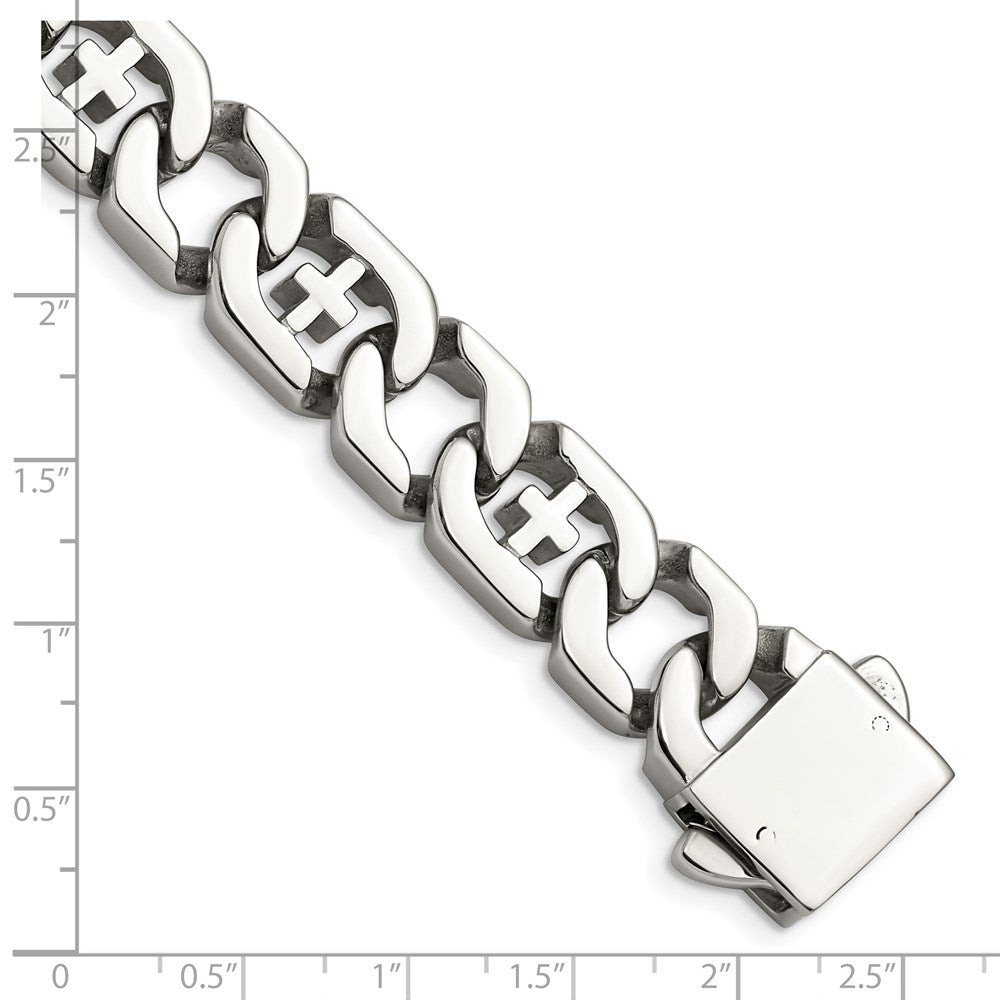 Stainless Steel Polished Crosses 8.5in Bracelet 8.5 inches