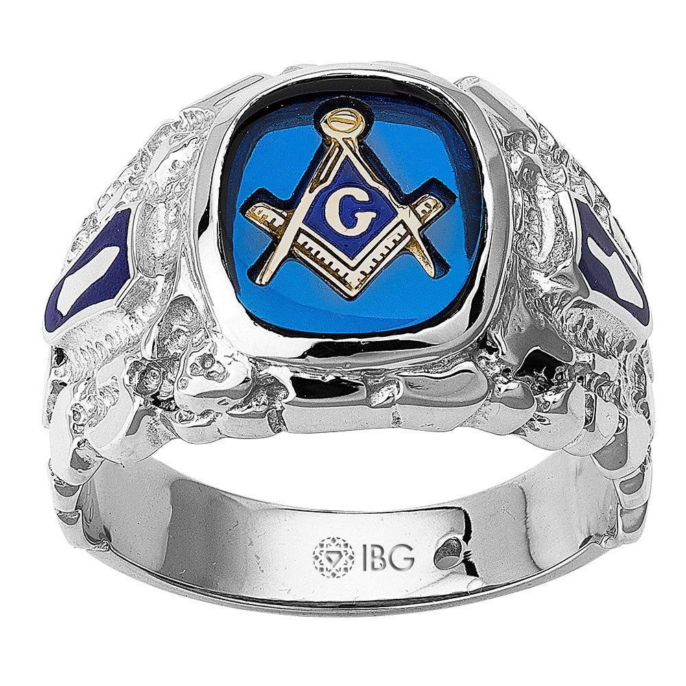 SS Master Mason silver ring with blue masonic stone