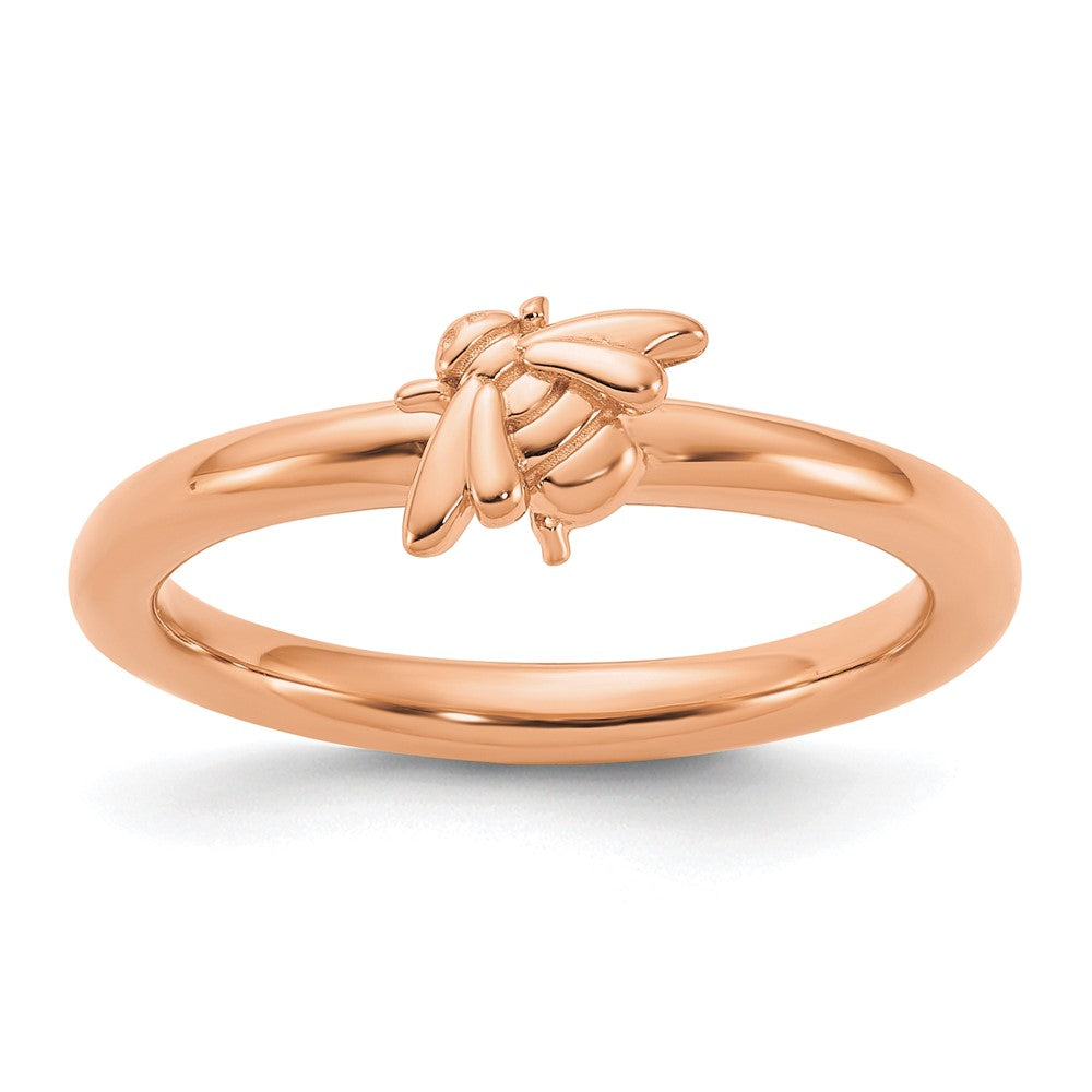 Sterling Silver Stackable Expressions Rose Gold-plated Bee Ring Size -5