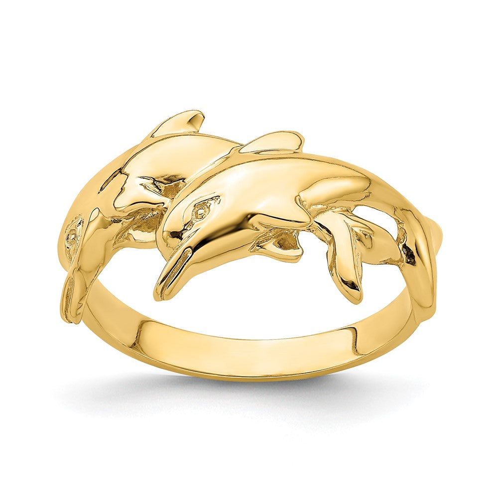 14K Polished Double Dolphin Ring Size 7