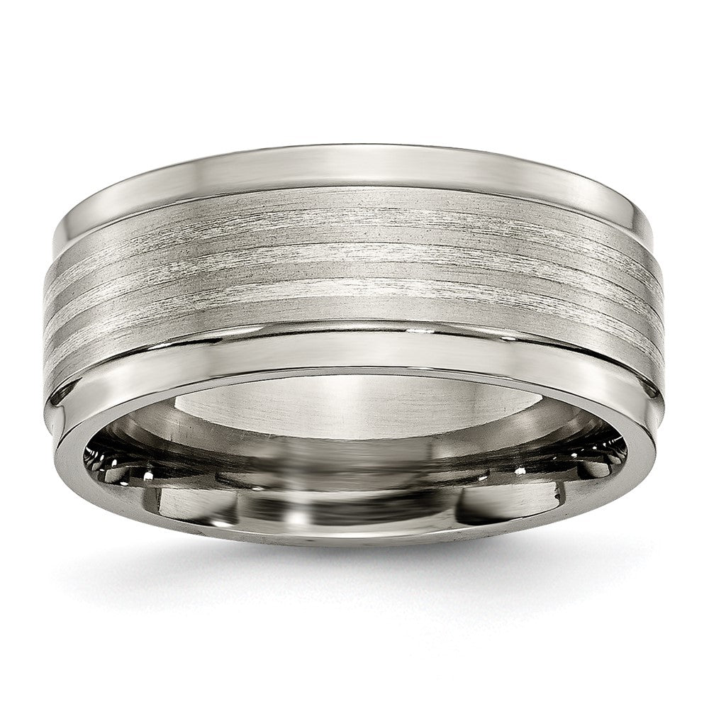 Titanium w/ Argentium .925 Silver Inlay Ridged Edge 9mm Band