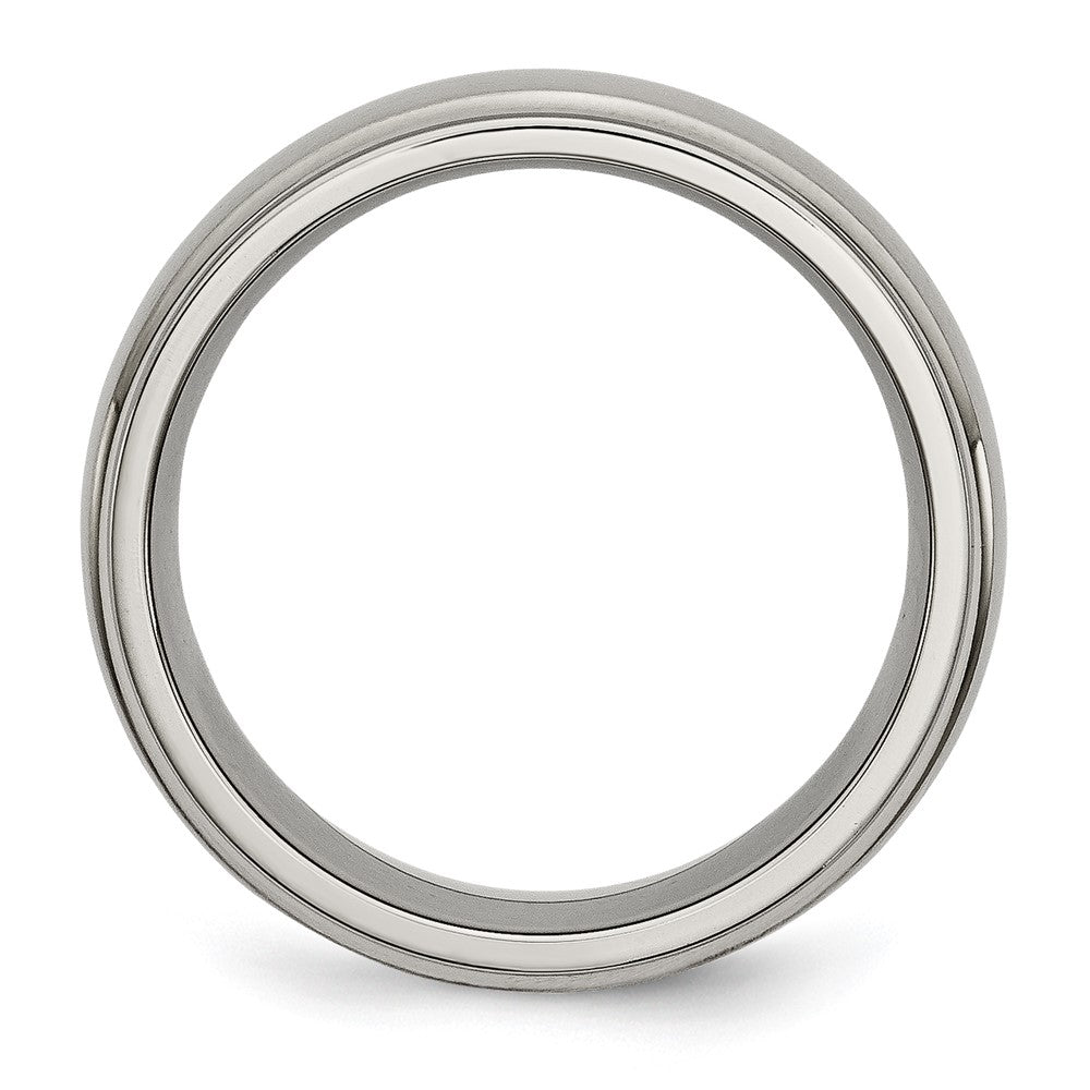 Titanium Brushed Center 8mm Ridged Edge Band Size - 15