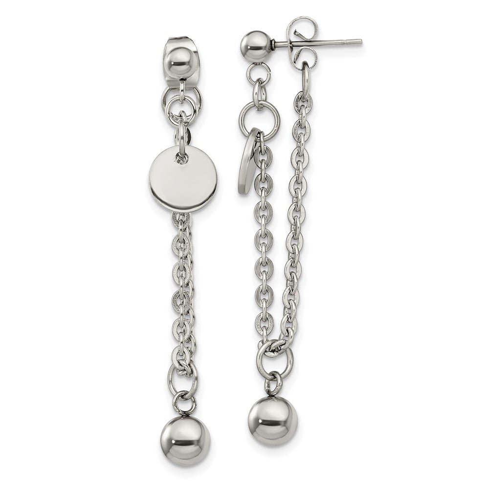 Stainless Steel Polished Chain Front and Back Post Dangle Earrings