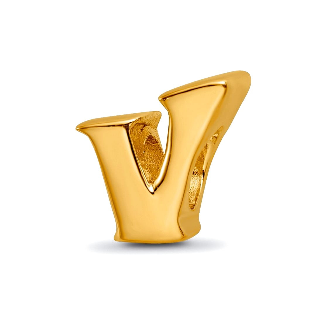 925 Sterling Silver Polished Gold Plated Reflections Letter Name Personalized Monogram Initial V Bead Charm 8.18x7.27mm