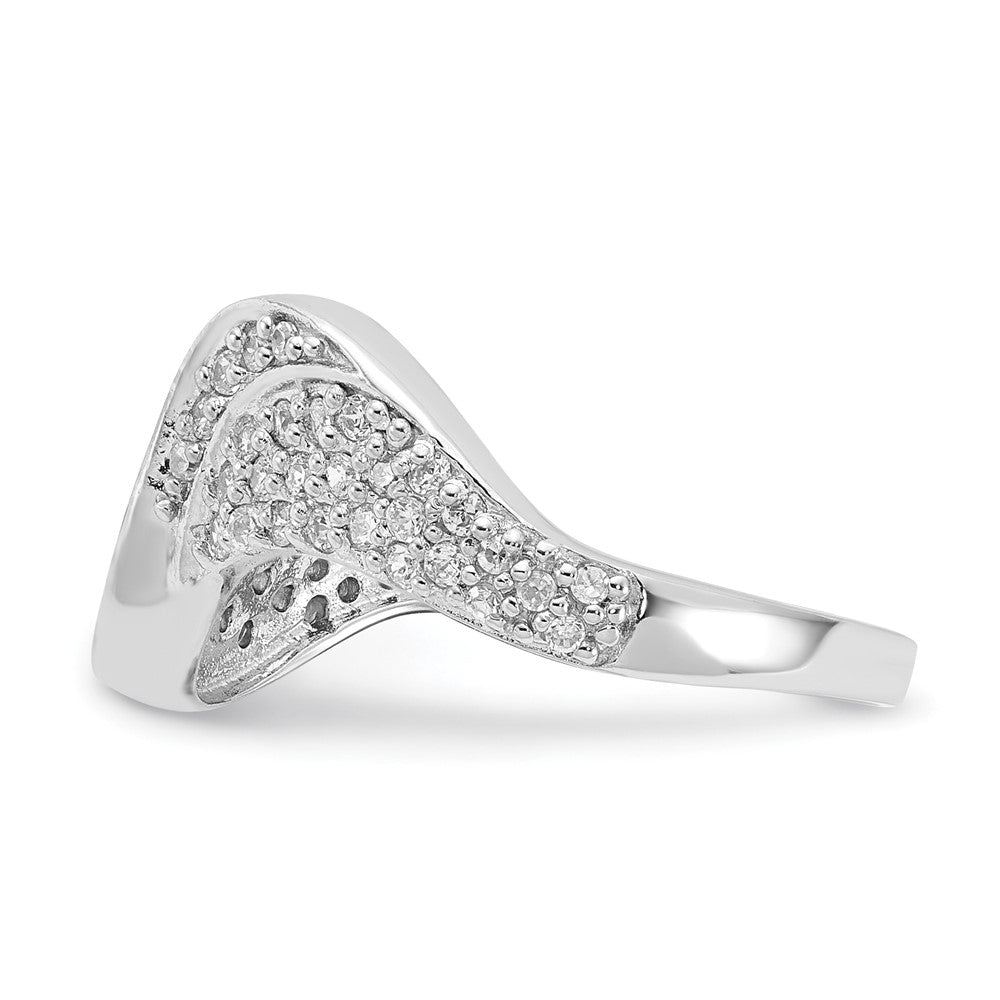 Sterling Silver Rhodium Plated CZ Swirl & Twist Ring
