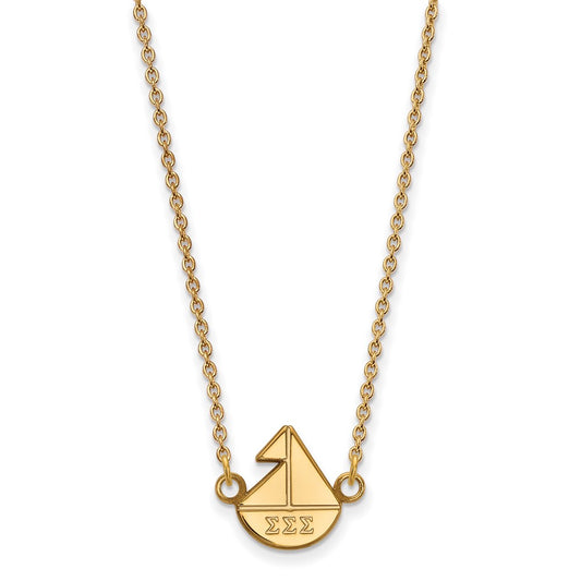 Sterling Silver Gold-plated LogoArt Sigma Sigma Sigma Sorority Symbol Extra Small Pendant 18 inch Necklace