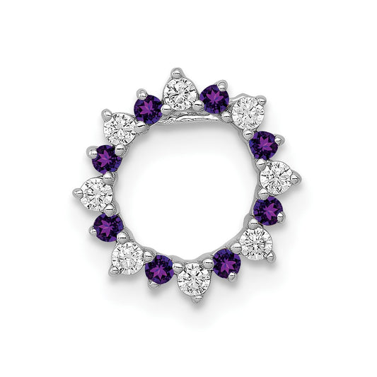 14k White Gold Diamond and .08 Amethyst Fancy Circle Chain Slide