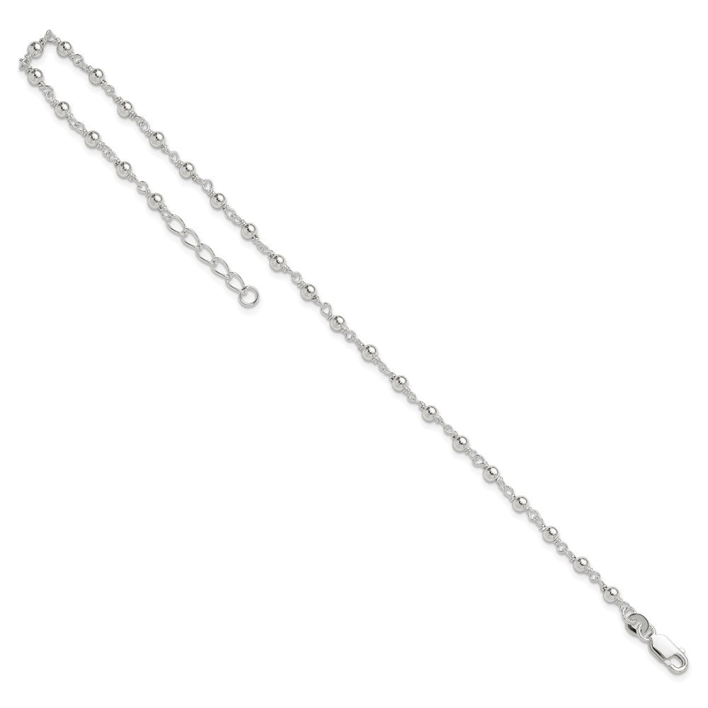 Sterling Silver Fancy Beaded 9 inch Plus 1 inch Extender Lobster Clasp Anklet 10 inches