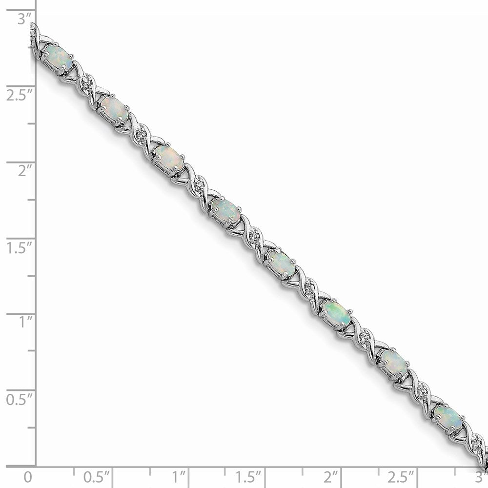 Sterling Silver 7.5inch Rhod-plated White Created Opal and CZ Bracelet 7.5 inches