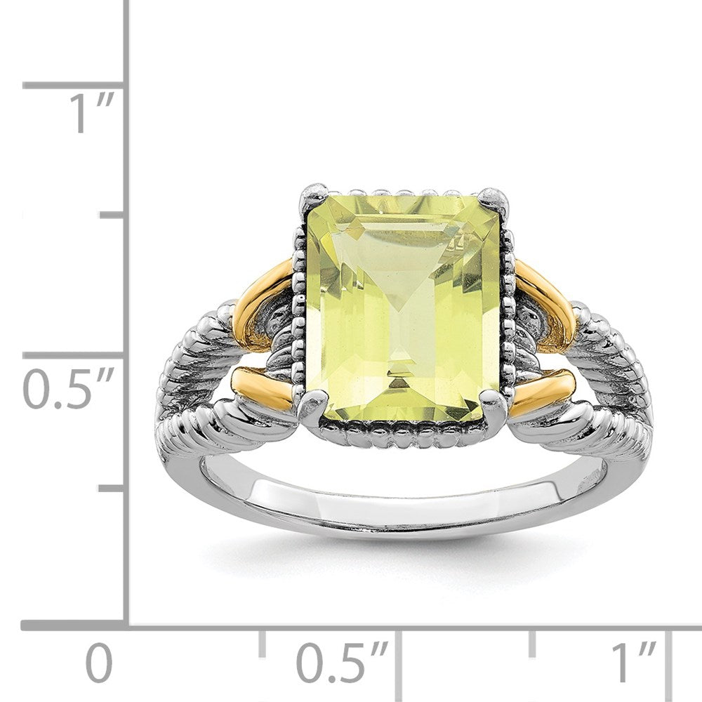 Sterling Silver Rhodium w/ Flash Gold-plate Lemon Quartz Octagonal Ring