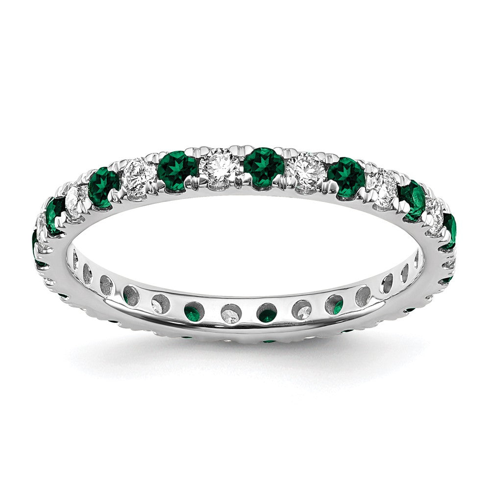 14k White Gold 3/8 carat Lab Grown Diamond VS/SI+ G+ and Lab Created Emerald Size 5 Eternity Band
