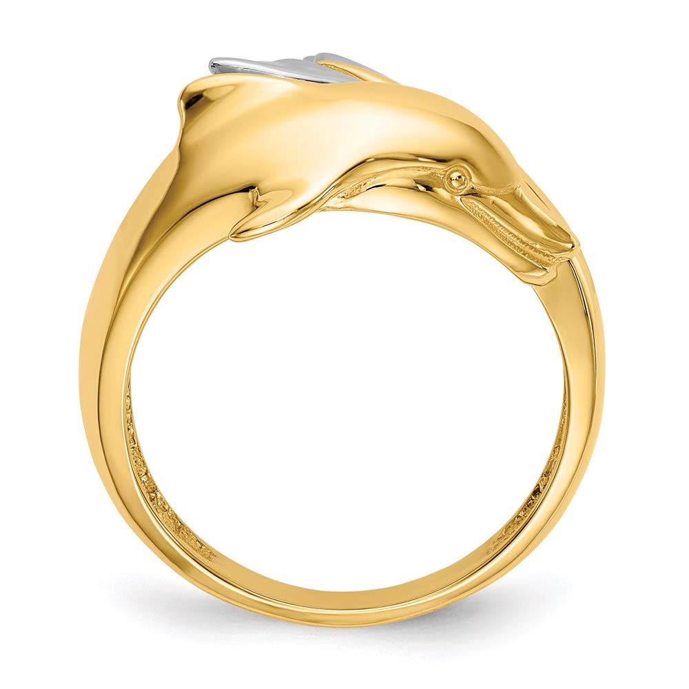 14k Two-tone Polished Dolphin Ring Size 7.5