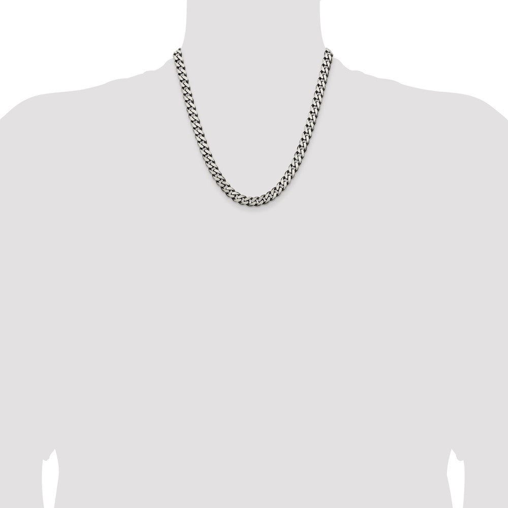 Sterling Silver Antiqued 7.5mm Curb Chain 20 Inches