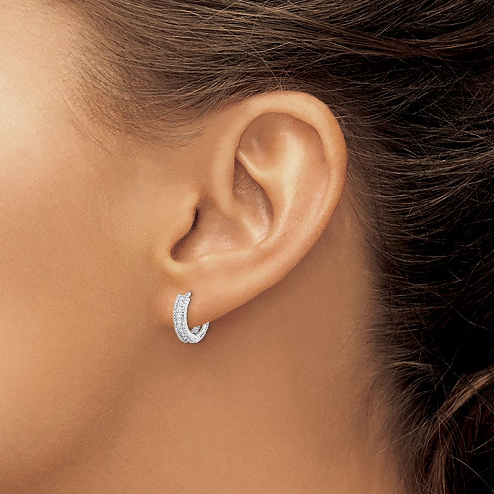 Sterling Silver Rhodium-plated Polished CZ Hinged Hoop Earrings