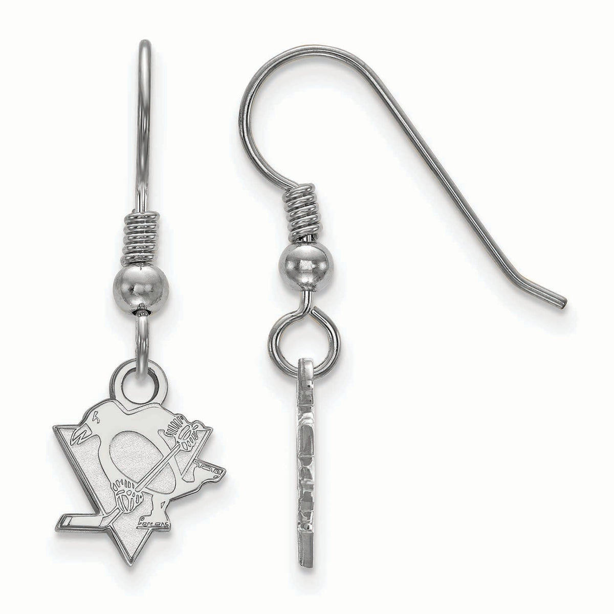 Sterling Silver Rhodium Plated NHL Pittsburgh Penguins XS Dangle Earrings