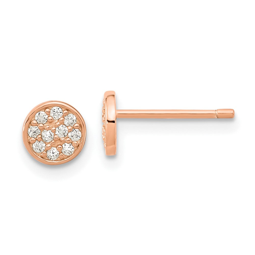 Cheryl M Sterling Silver Rose Gold-plated Polished Pave CZ Circle Post Earrings