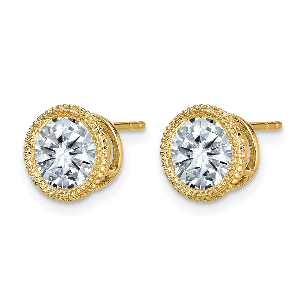 14k Round Beaded Bezel G H I True Light Moissanite Earrings