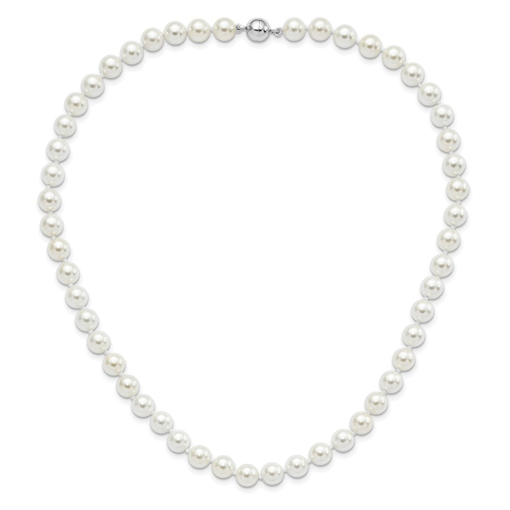 Majestic Sterling Silver Rhodium-plated 8-9mm White Imitation Shell Pearl Hand-knotted Necklace 18 Inches