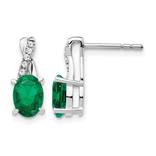 10kw Cr. Emerld & Diamond Earrings 7x5 Oval CREM, Rd 10-1.1mm dia