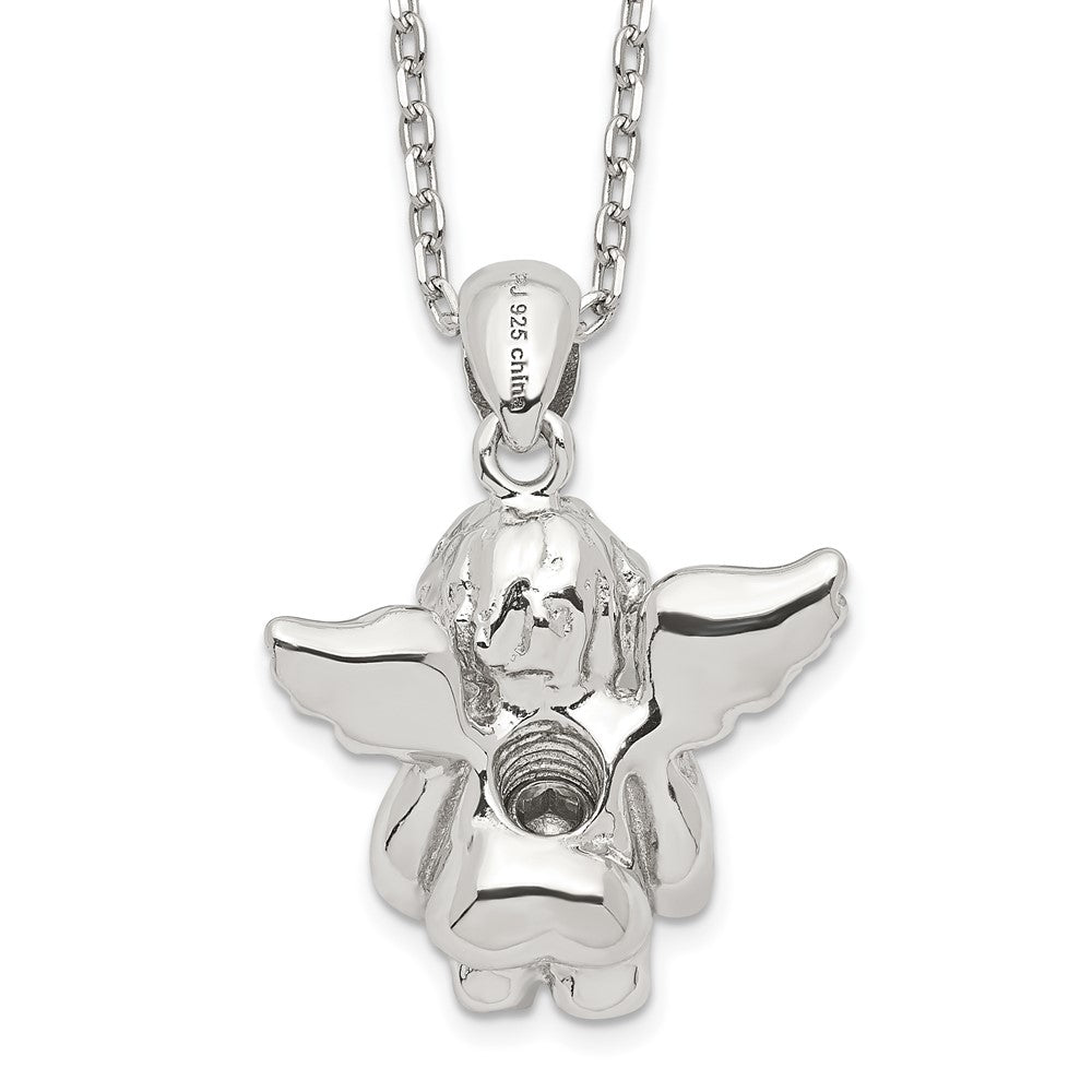 Sterling Silver RH-pltd CZ April Birthstone Angel Ash Holder 18in Necklace 18 Inches