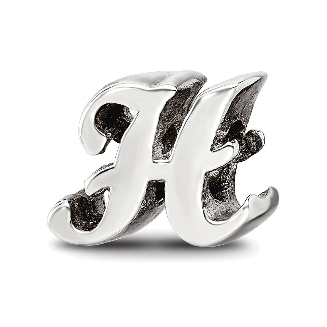 925 Sterling Silver Polished Reflections Letter Name Personalized Monogram Initial H Script Bead Charm 10.91x11.82mm Wid