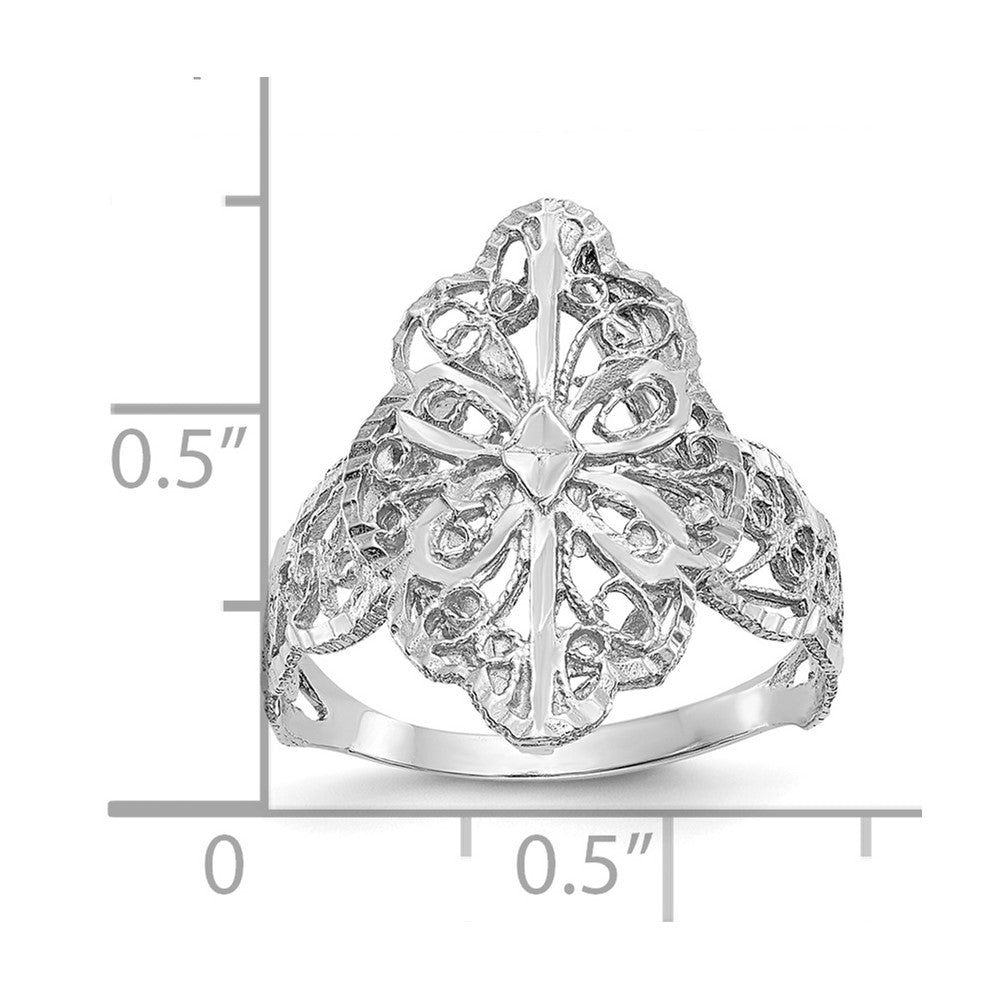 14K White Gold Diamond Cut Filigree Ring Size 7