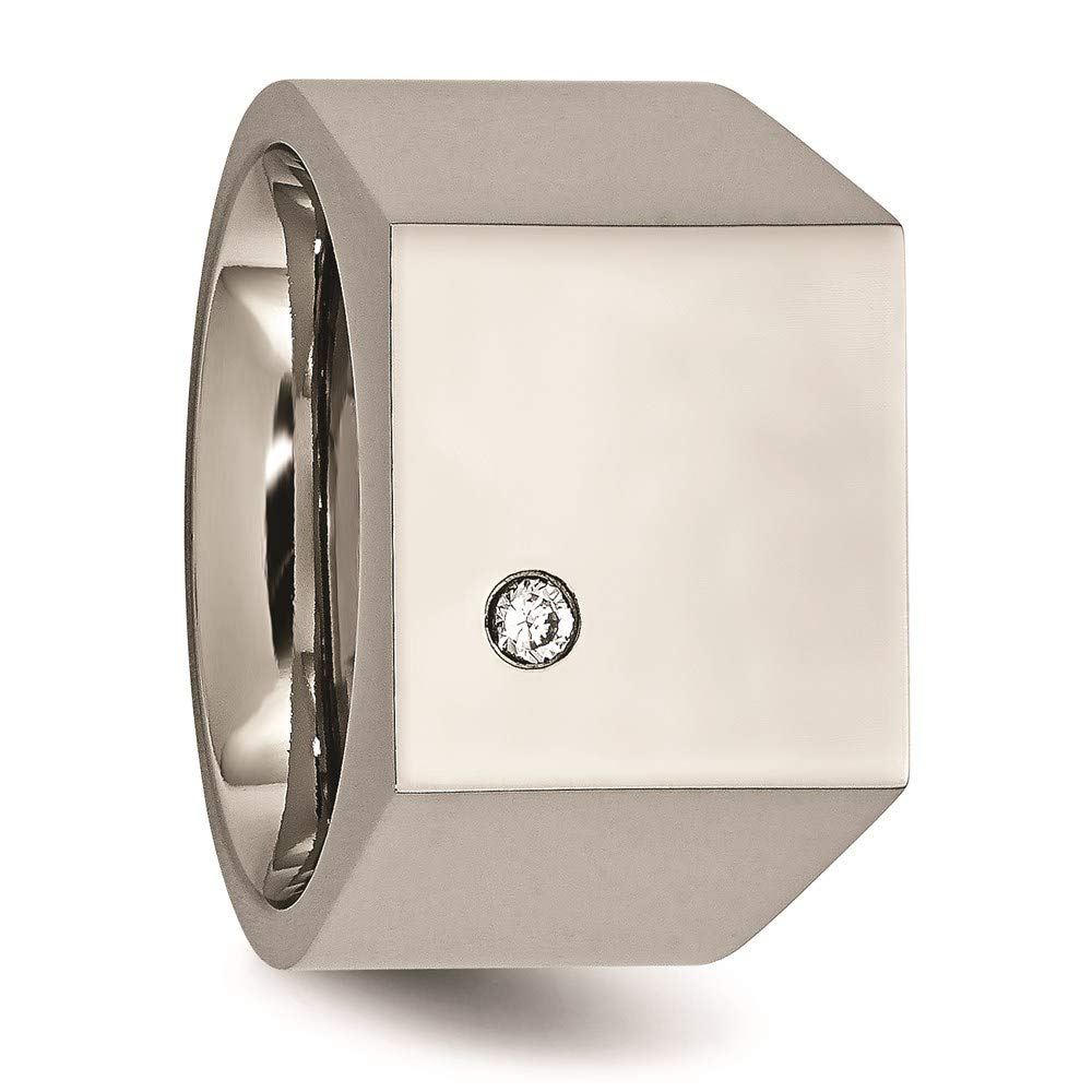 Titanium Polished CZ Signet Ring Size - 10